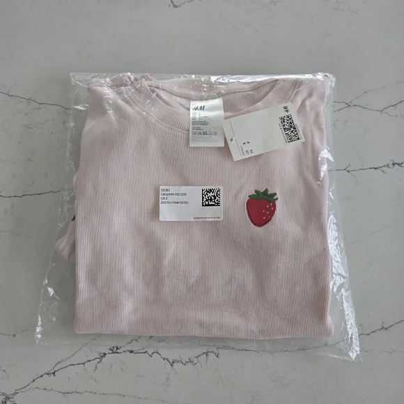 H&M Light Pink Strawberry 100% Cotton Pajama Set S - Picture 8 of 8